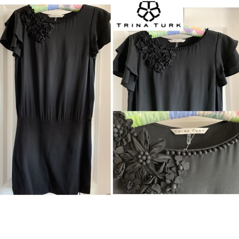 NWT TRINA TURK Embellished Flower Collar LBD (4)